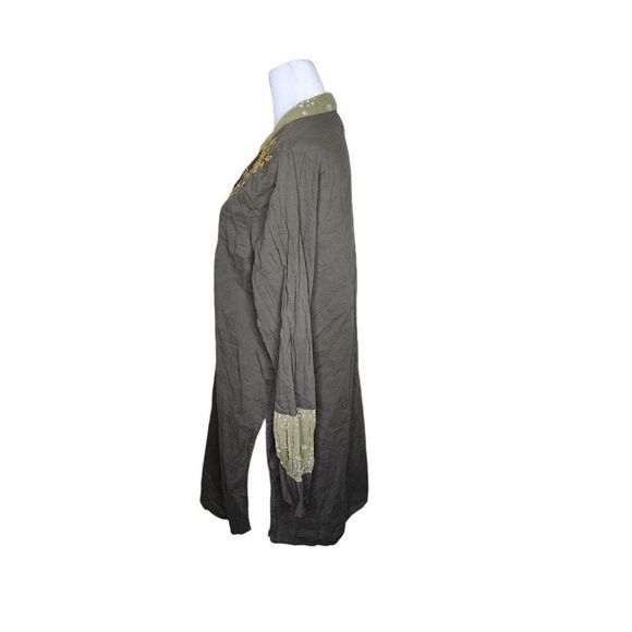 Ulla Popken Tunic Top Women Size 12 Green Long Sleeve VNeck Boho Sequin - Picture 5 of 7